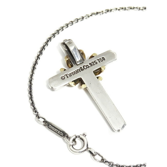 Tiffany Signature Cross Necklace Silver Yellow Gold